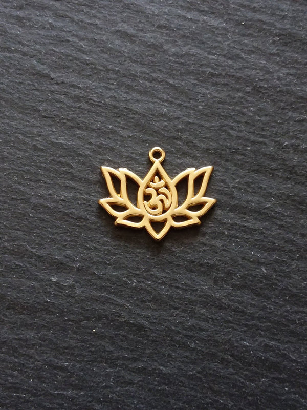 4 or 20 Real Gold Plated Lotus Flower with Ohm Charms 16.5x20.5mm Nickel FREE