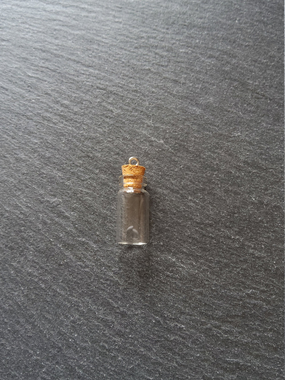 2 Little Glass Bottles 1ml Vials with Cork Stopper and Hook. Size 22x11mm
