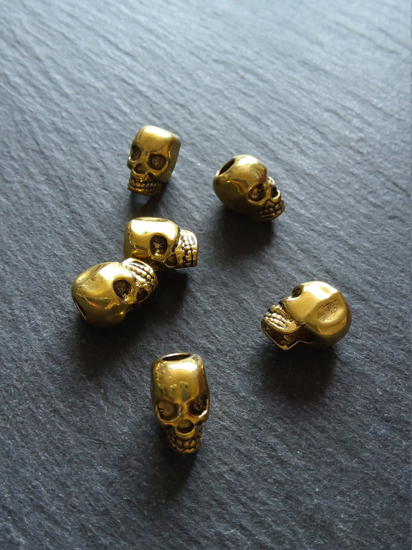 8 or 40 Skull Beads 12mm Antique Gold Tone Alloy 12x8x10mm Hole: 3.5mm Vertical