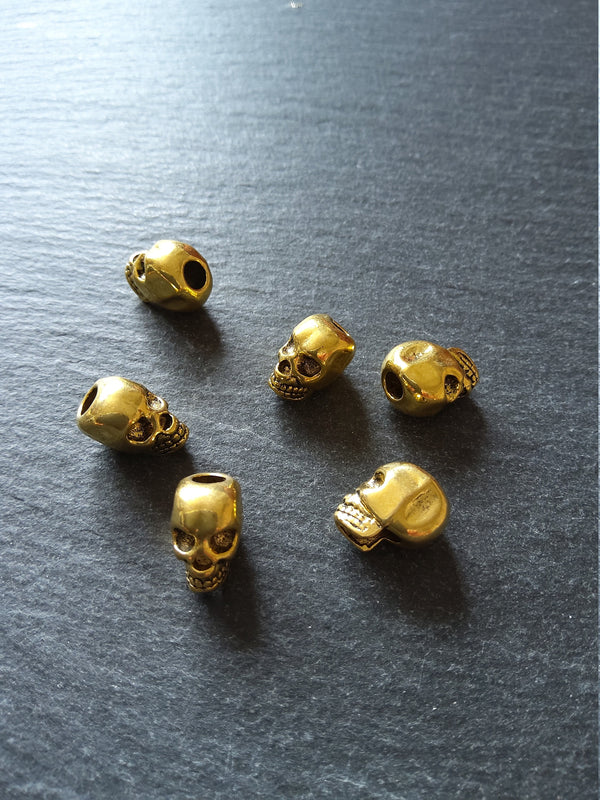 8 or 40 Skull Beads 12mm Antique Gold Tone Alloy 12x8x10mm Hole: 3.5mm Vertical