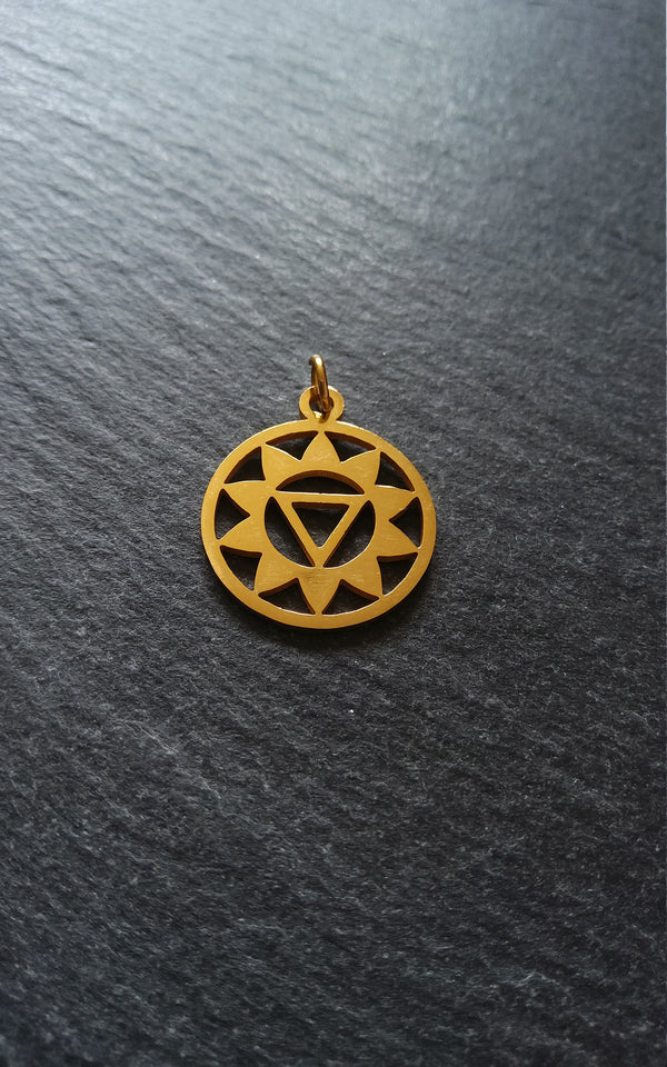 1 or 5 Golden Stainless Steel Manipura Solar Plexus Chakra Charms Flat 22x19mm
