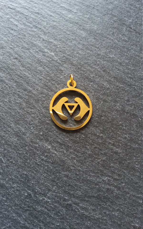 1 or 5 Golden Stainless Steel Ajna Third Eye Chakra Charms Flat 22x19mm
