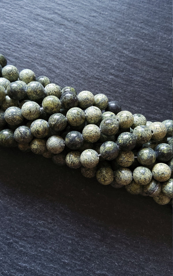 8mm Natural Serpentine Gemstone Beads Undyed Round Full 15.7 inch Strand