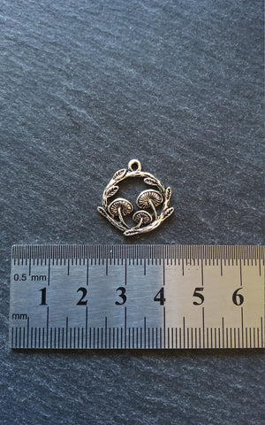 4 or 20 Mushroom Toadstool Round Forest Charms Antique Silver Tone 21x20mm