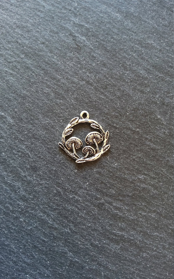 4 or 20 Mushroom Toadstool Round Forest Charms Antique Silver Tone 21x20mm