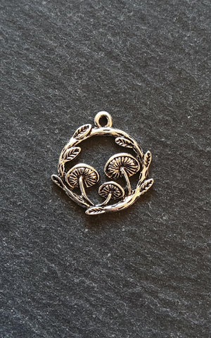 4 or 20 Mushroom Toadstool Round Forest Charms Antique Silver Tone 21x20mm