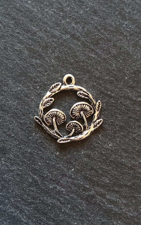 4 or 20 Mushroom Toadstool Round Forest Charms Antique Silver Tone 21x20mm