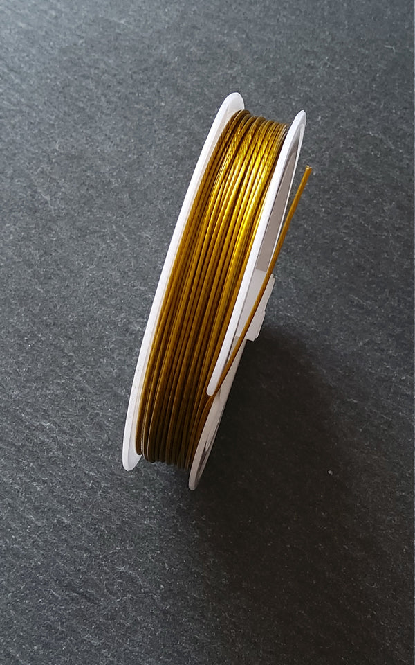 15m Reel of Gold Tone Steel Tiger Tail Craft Wire 0.8mm (21 Gauge) - ContentedCatz