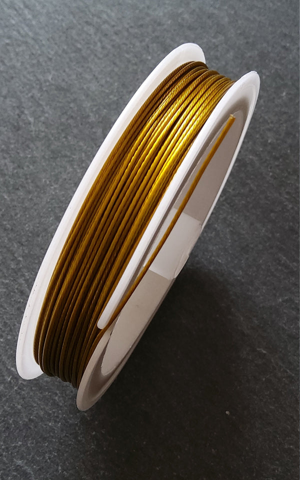 15m Reel of Gold Tone Steel Tiger Tail Craft Wire 0.8mm (21 Gauge) - ContentedCatz