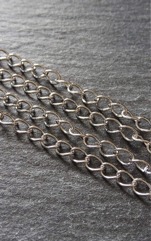 1m of Stainless Steel Twisted Curb Chain 5x3.5x0.6mm Closed Link