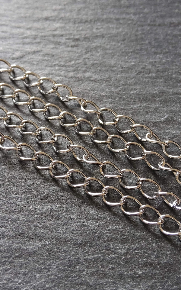 1m of Stainless Steel Twisted Curb Chain 5x3.5x0.6mm Closed Link