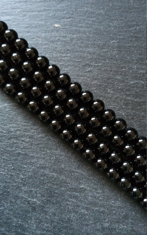 8.5mm Black Grade A Tourmaline Natural Polished Gemstone Round Beads Full 15.5 inch Strand