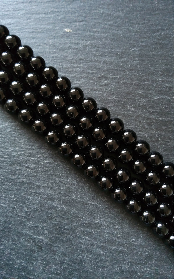 8.5mm Black Grade A Tourmaline Natural Polished Gemstone Round Beads Full 15.5 inch Strand