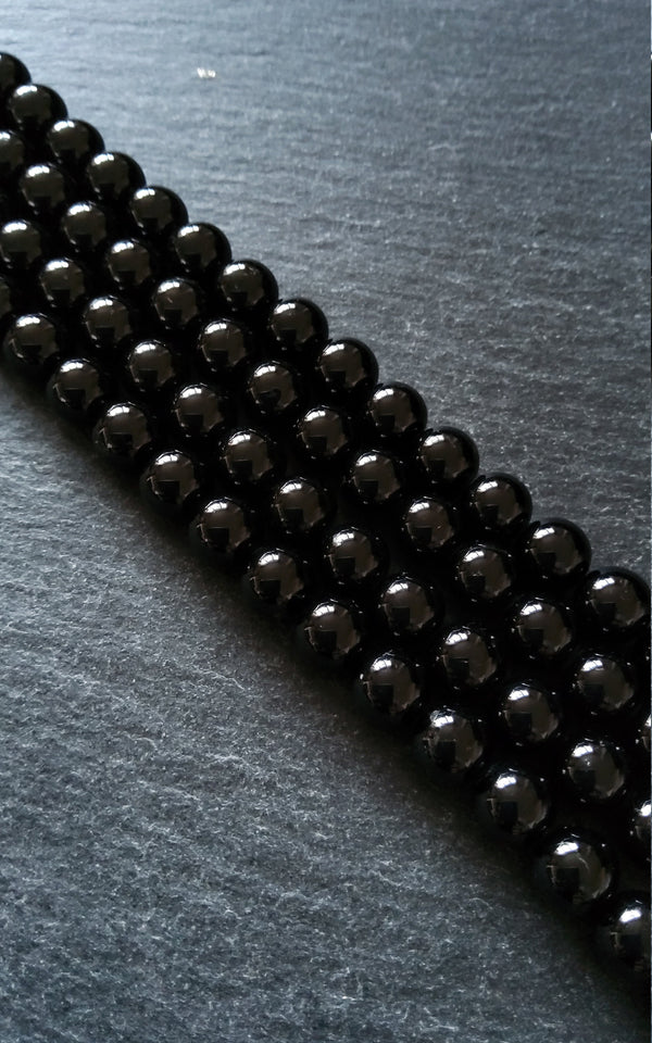 8.5mm Black Grade A Tourmaline Natural Polished Gemstone Round Beads Full 15.5 inch Strand