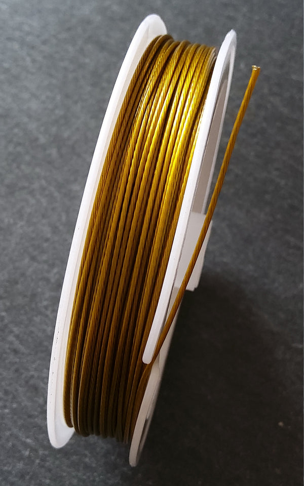 15m Reel of Gold Tone Steel Tiger Tail Craft Wire 0.8mm (21 Gauge) - ContentedCatz