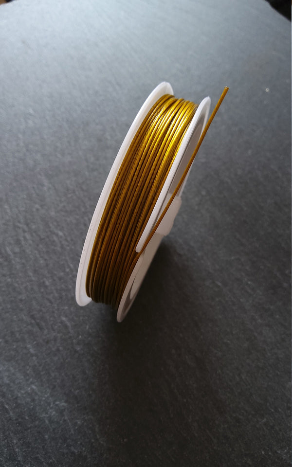 15m Reel of Gold Tone Steel Tiger Tail Craft Wire 0.8mm (21 Gauge) - ContentedCatz