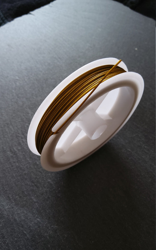 15m Reel of Gold Tone Steel Tiger Tail Craft Wire 0.8mm (21 Gauge) - ContentedCatz