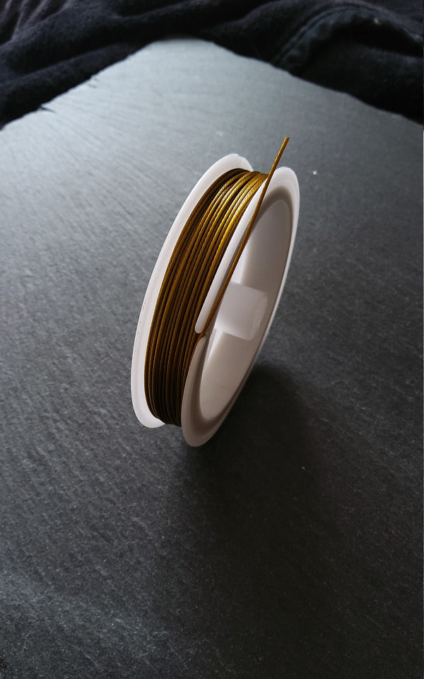15m Reel of Gold Tone Steel Tiger Tail Craft Wire 0.8mm (21 Gauge) - ContentedCatz