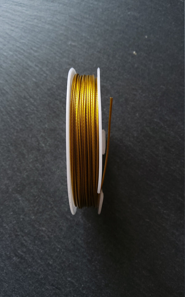 15m Reel of Gold Tone Steel Tiger Tail Craft Wire 0.8mm (21 Gauge) - ContentedCatz