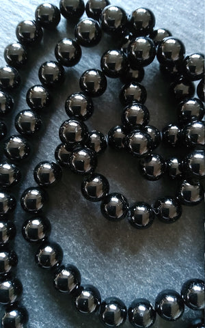 8.5mm Black Grade A Tourmaline Natural Polished Gemstone Round Beads Full 15.5 inch Strand