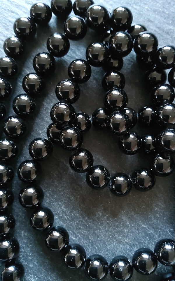 8.5mm Black Grade A Tourmaline Natural Polished Gemstone Round Beads Full 15.5 inch Strand