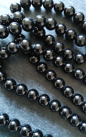 8.5mm Black Grade A Tourmaline Natural Polished Gemstone Round Beads Full 15.5 inch Strand