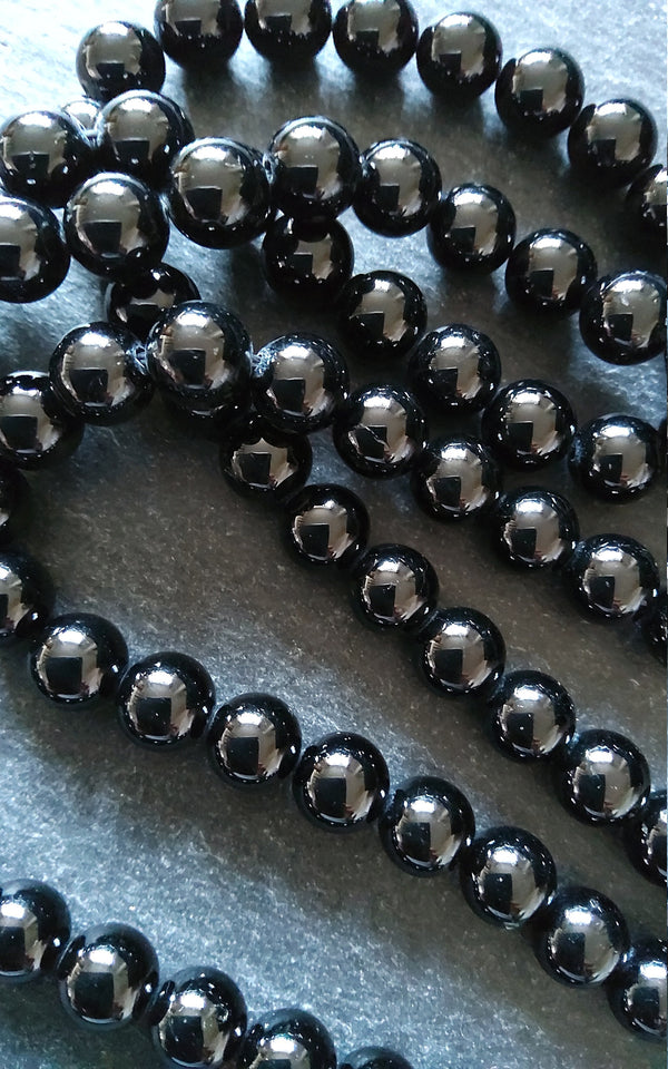 8.5mm Black Grade A Tourmaline Natural Polished Gemstone Round Beads Full 15.5 inch Strand