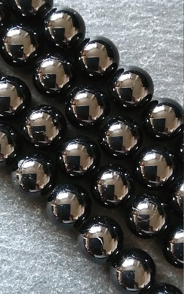8.5mm Black Grade A Tourmaline Natural Polished Gemstone Round Beads Full 15.5 inch Strand