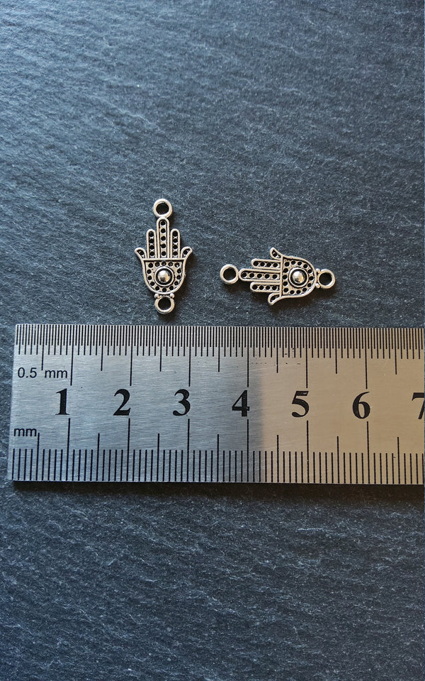 20 or 100 Hamsa Hand / Hand of Fatima Connector Charms Flat Silver Tone Alloy 20x10mm