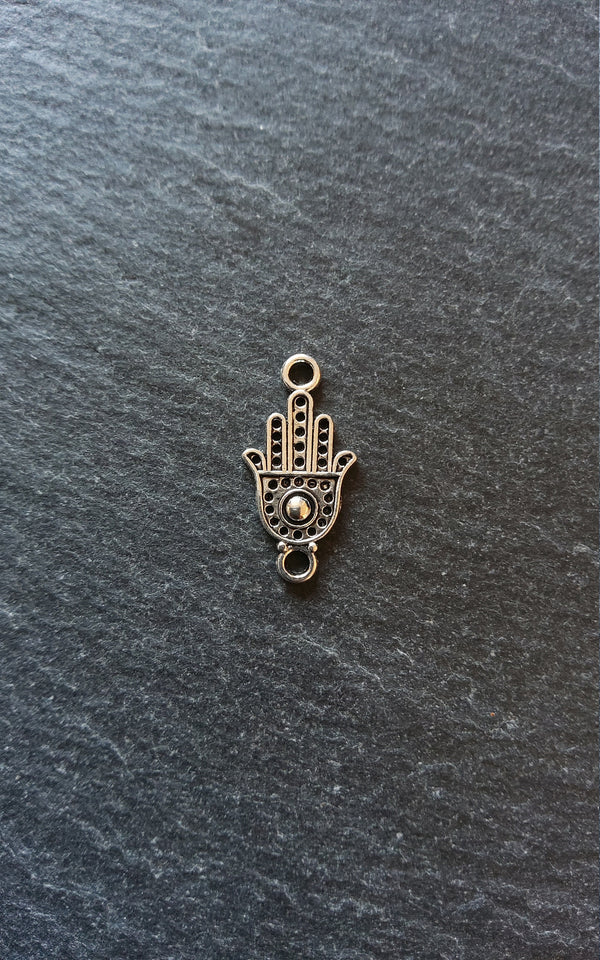 20 or 100 Hamsa Hand / Hand of Fatima Connector Charms Flat Silver Tone Alloy 20x10mm