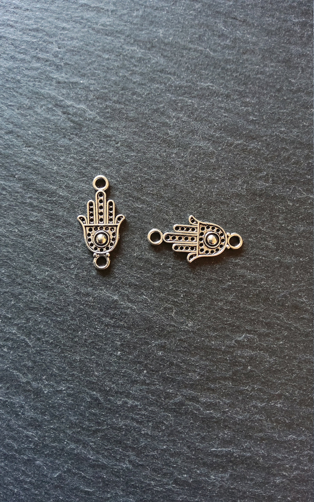 20 or 100 Hamsa Hand / Hand of Fatima Connector Charms Flat Silver Tone Alloy 20x10mm