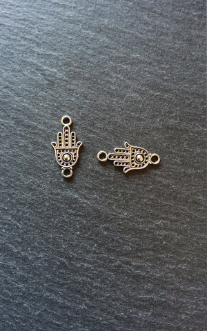 20 or 100 Hamsa Hand / Hand of Fatima Connector Charms Flat Silver Tone Alloy 20x10mm