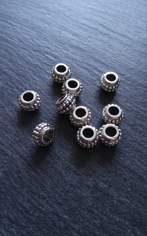 10 or 50 Barrel Lantern 9mm Antique Silver Tone Spacer Beads with Dots 9x7mm Large 4.5mm Hole - ContentedCatz