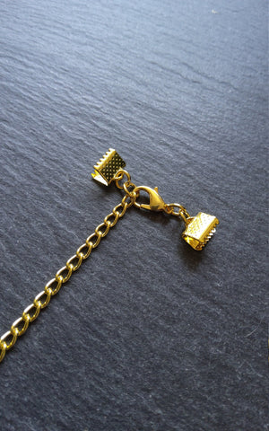 Pack of 5 Gold Plated Crimp End Sets for Ribbon, Various Sizes