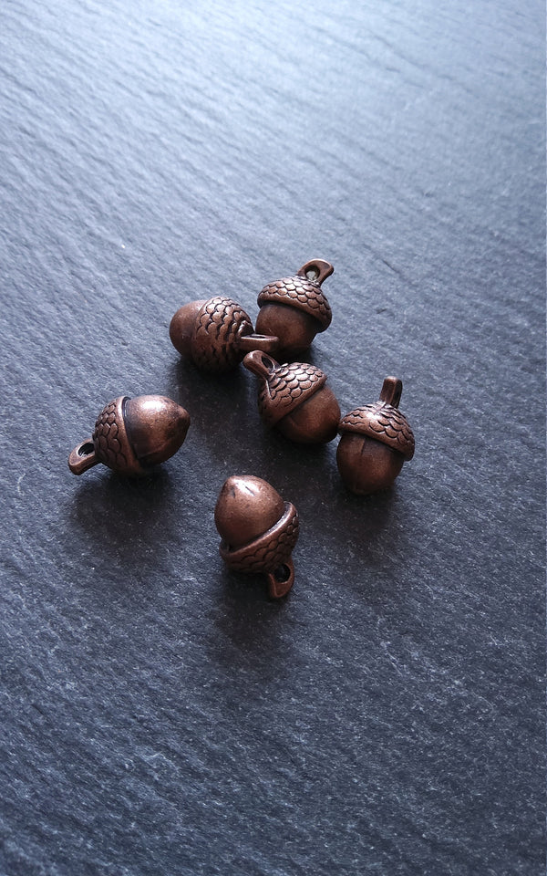 6 or 30 Acorn Charms Antique Copper Tone Solid Alloy 15x10mm