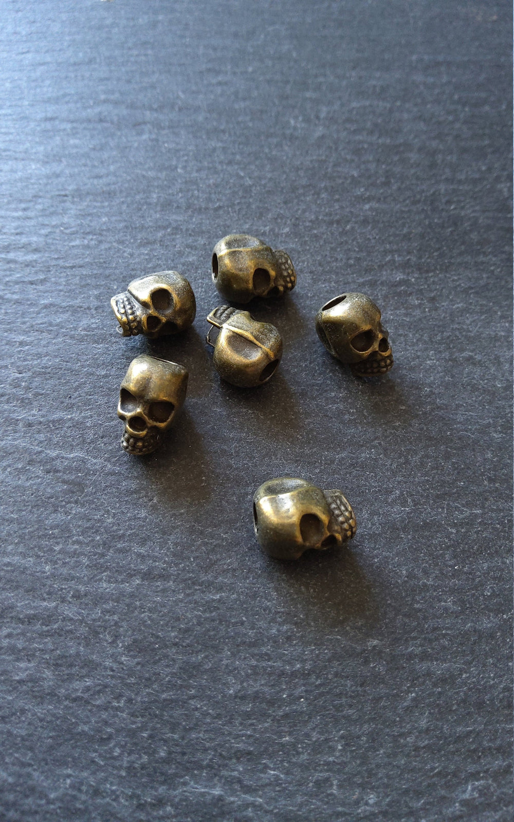 8 or 40 Antique Bronze Tone 12mm 3D Skull Beads 12x8x10mm Vertical 3.5mm Hole