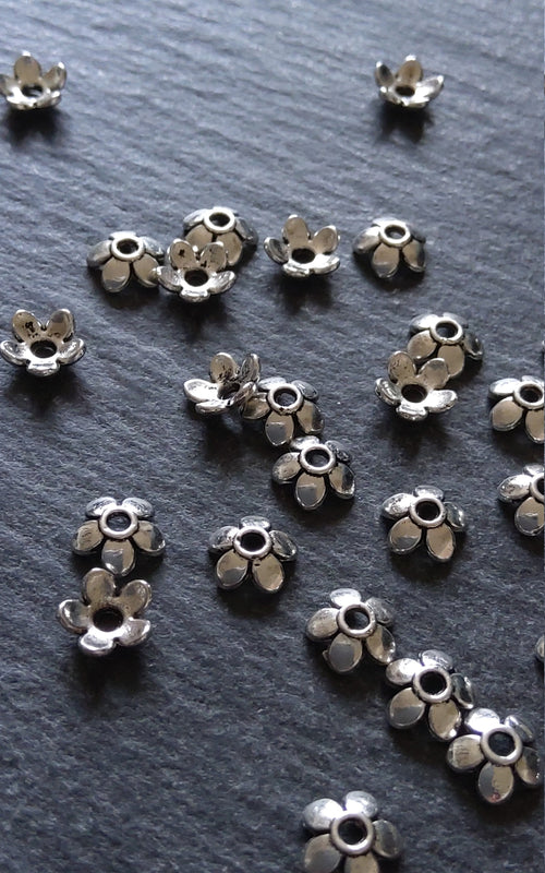 100 or 400 Flower Bead Caps 6mm Antique Silver Tone Alloy. Hole: 1mm