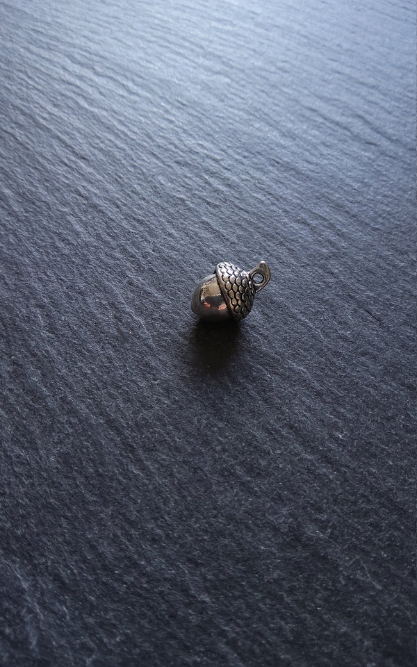 6 or 30 Acorn Charms Antique Silver Tone Solid 14x10mm