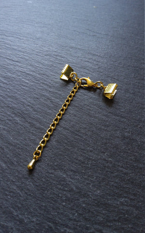 Pack of 5 Gold Plated Crimp End Sets for Ribbon, Various Sizes