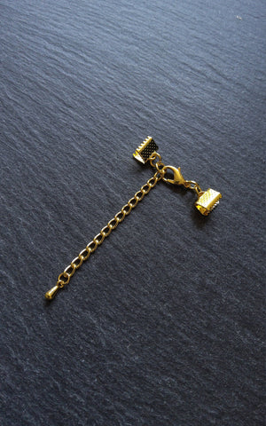 Pack of 5 Gold Plated Crimp End Sets for Ribbon, Various Sizes