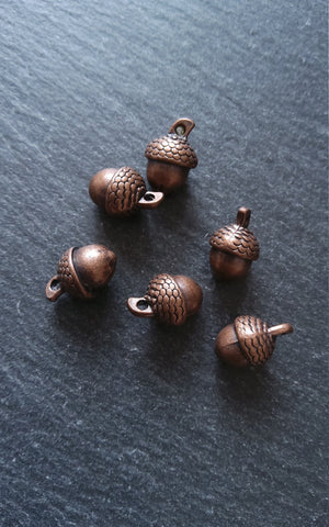 6 or 30 Acorn Charms Antique Copper Tone Solid Alloy 15x10mm
