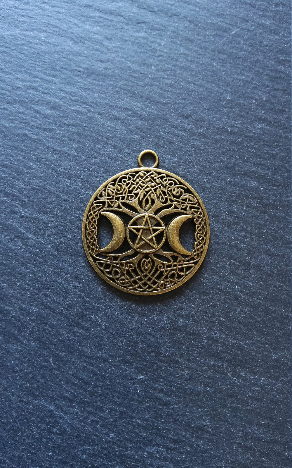 4 or 20 Round Triple Moon Pentagram Pendants Antique Bronze Tone 34x39mm