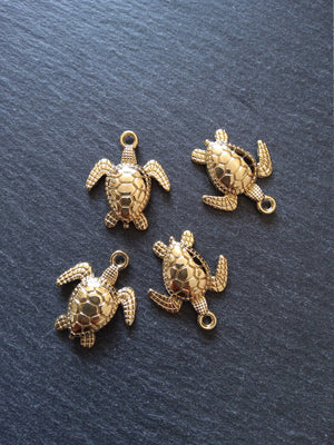 2 or 10 Real Gold Plated Sea Turtle Charms 28x24mm Nickel FREE