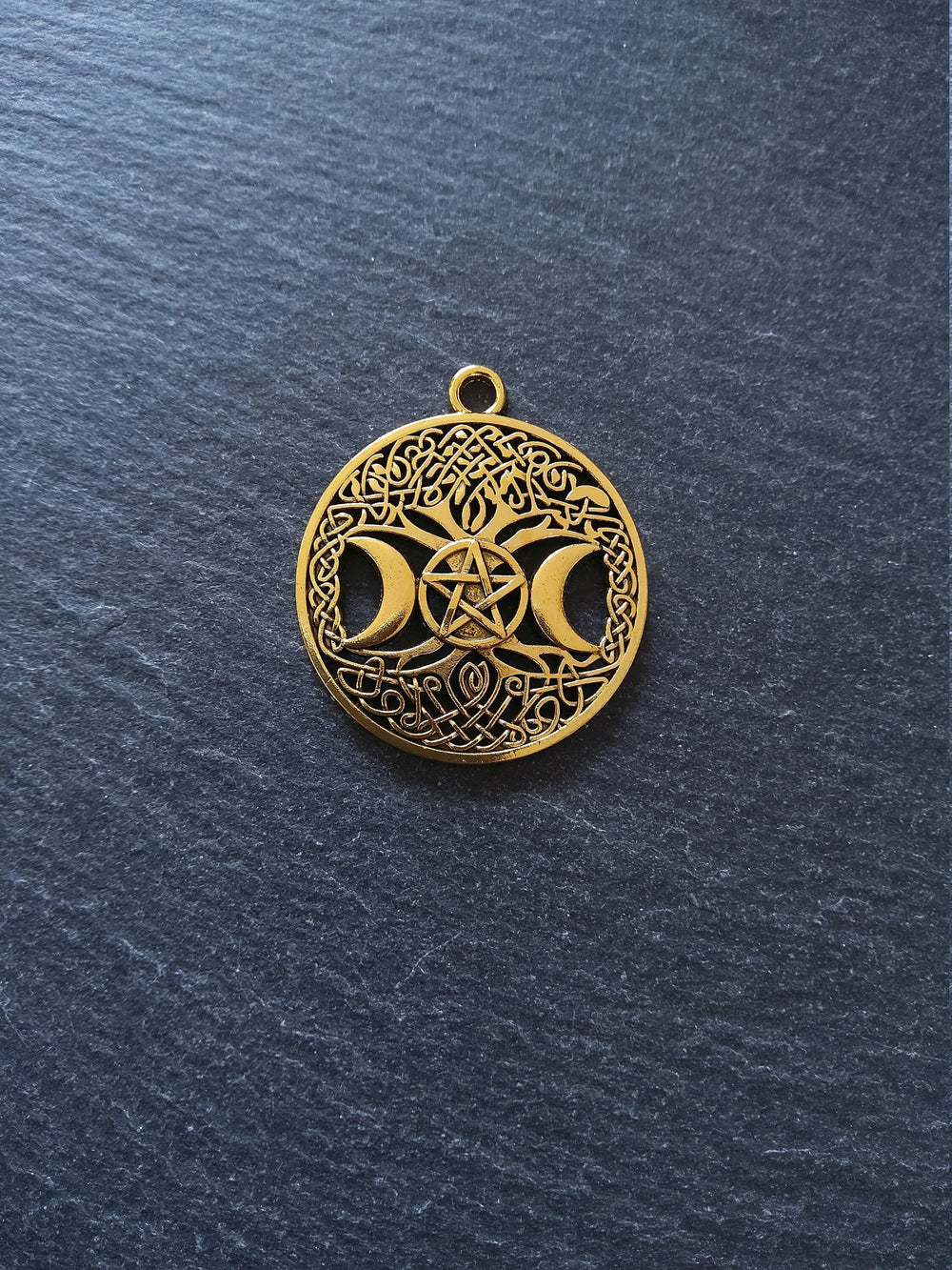 4 or 20 Round Triple Moon Pentagram Pendants Antique Gold Tone 34x39mm