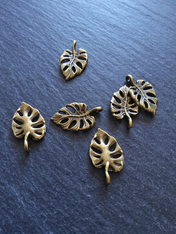 10 or 50 Swiss Cheese Plant Leaf Charms Monstera Deliciosa Antique Bronze Alloy 20x12x2mm