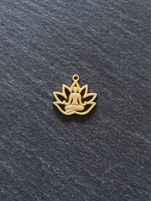 4 or 20 Real Gold Plated Lotus Flower with Meditating Figure Charms 16.5x18mm Nickel FREE