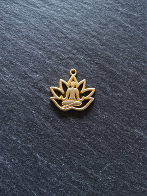 4 or 20 Real Gold Plated Lotus Flower with Meditating Figure Charms 16.5x18mm Nickel FREE