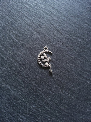 10 or 50 Fairy Crescent Moon Charms Antique Silver Tone 25x15mm