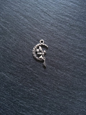10 or 50 Fairy Crescent Moon Charms Antique Silver Tone 25x15mm