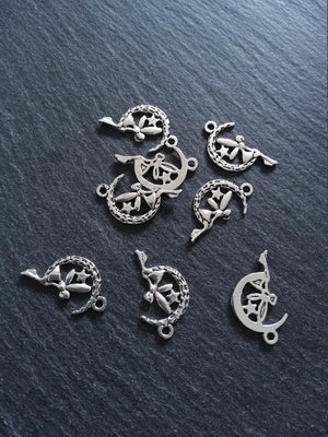 10 or 50 Fairy Crescent Moon Charms Antique Silver Tone 25x15mm